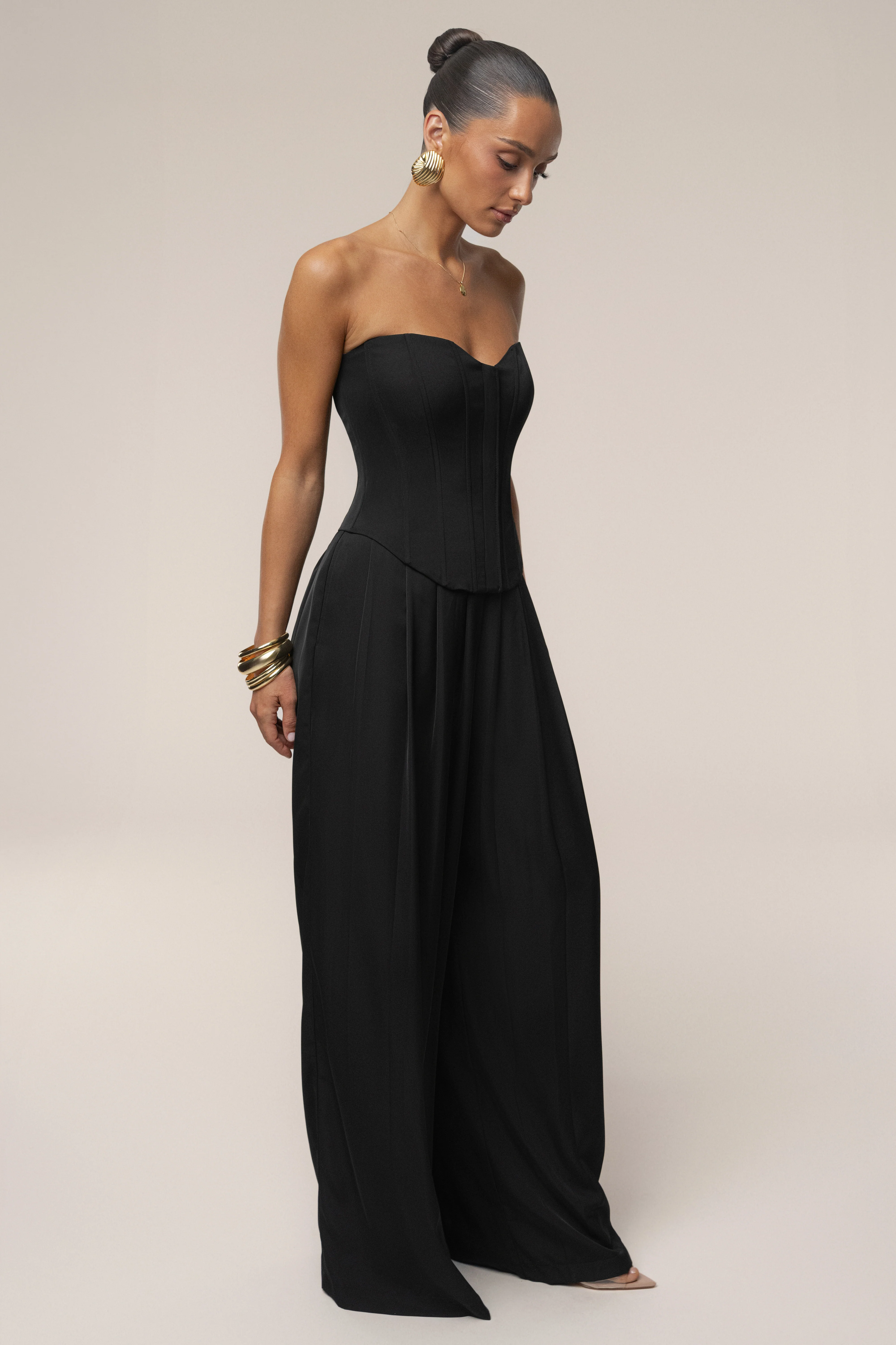 Black Viv Satin Bustier Top