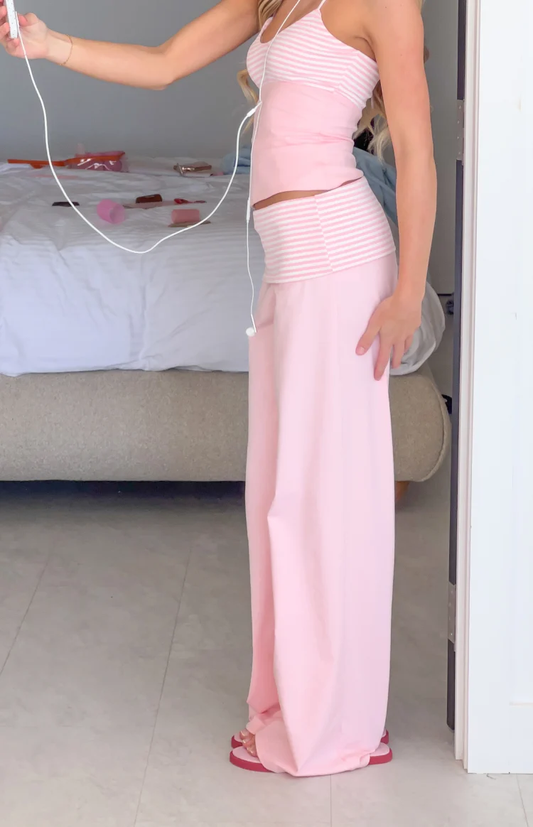 Sia Light Pink Stripe Foldover Jersey Pants