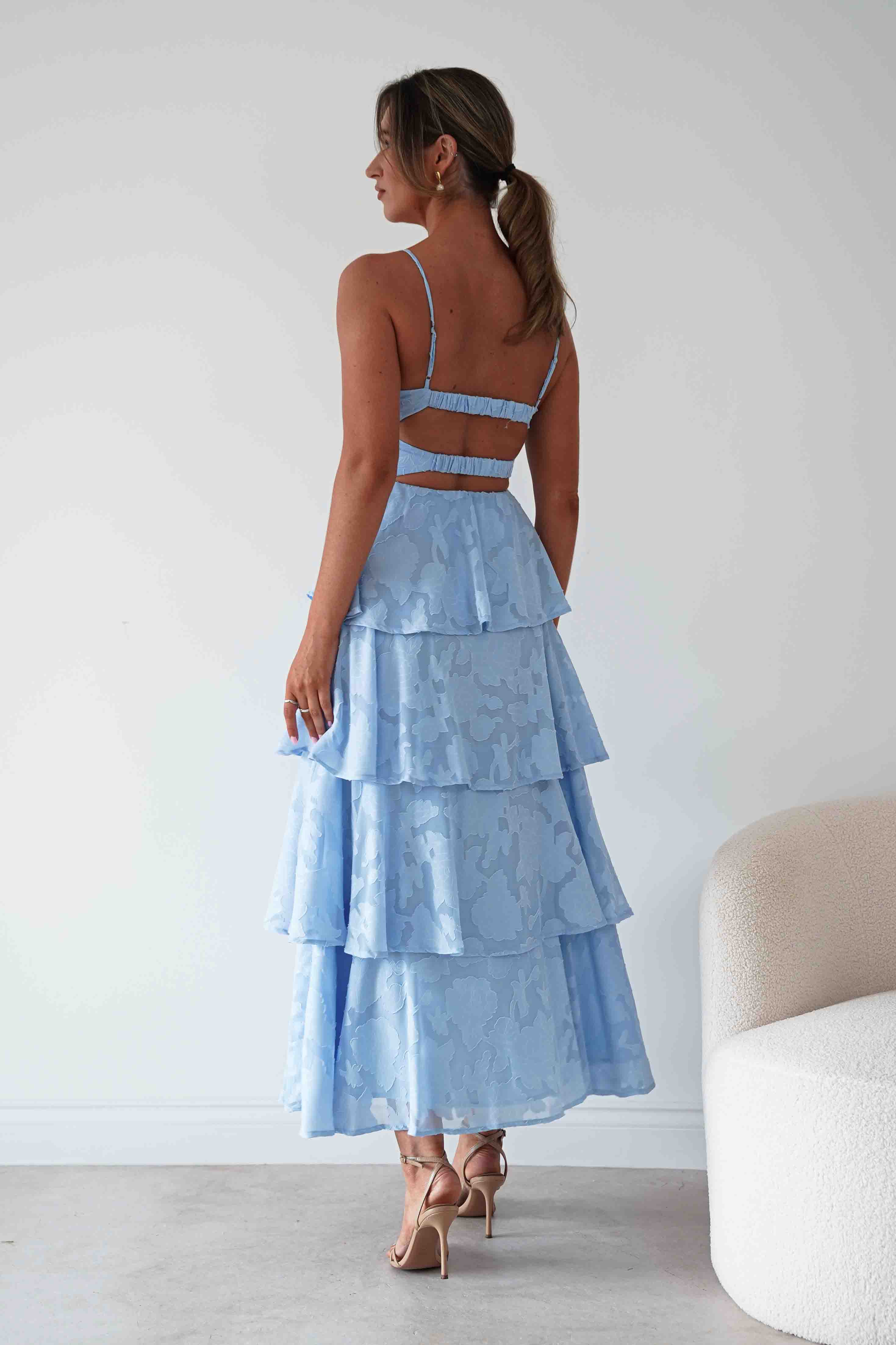Patsy Floral Jacquard Tiered Maxi Dress | Blue
