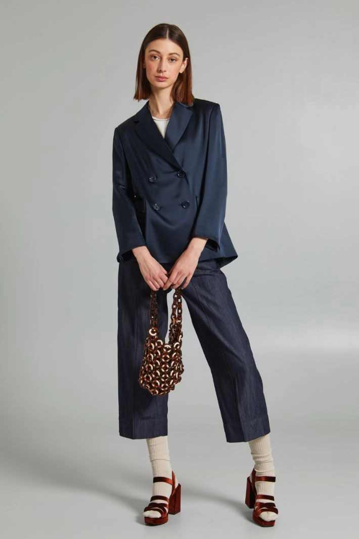 Double-breasted satin jacket - NIGHT BLUE