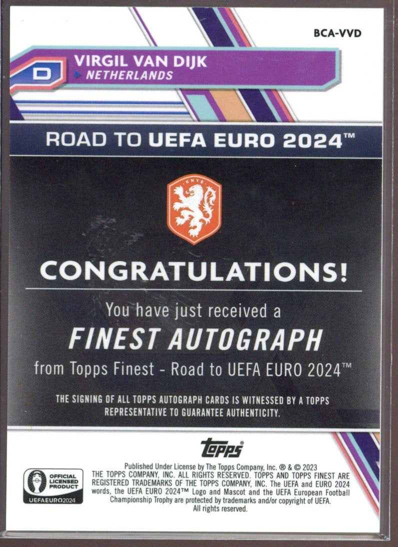 2023 Topps Finest UEFA Euro Virgil Van Dijk Green Wave Auto /99