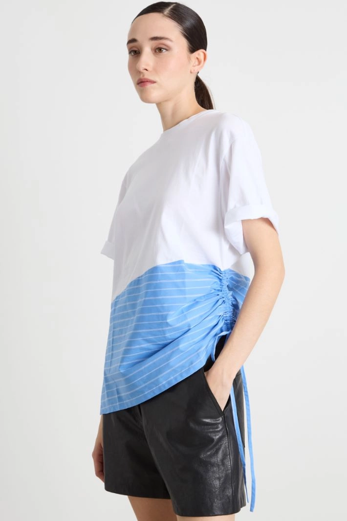Drawstring-detail T-shirt - WHITE LIGHT BLUE