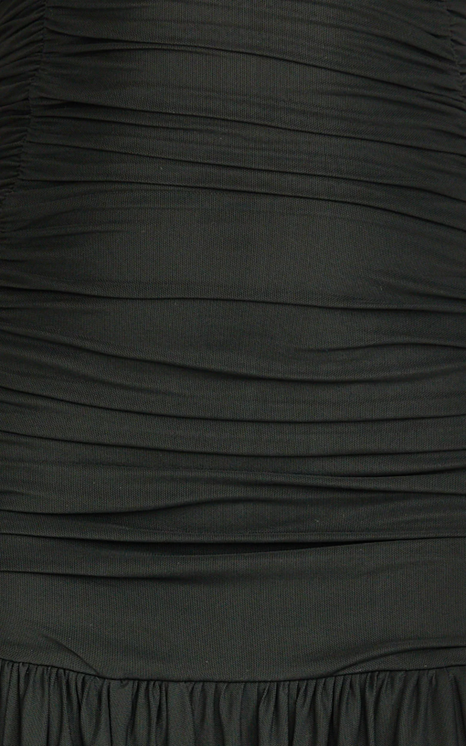 Marguerite Maxi Dress - Strapless Ruched Mesh High Leg Split Dress in Black