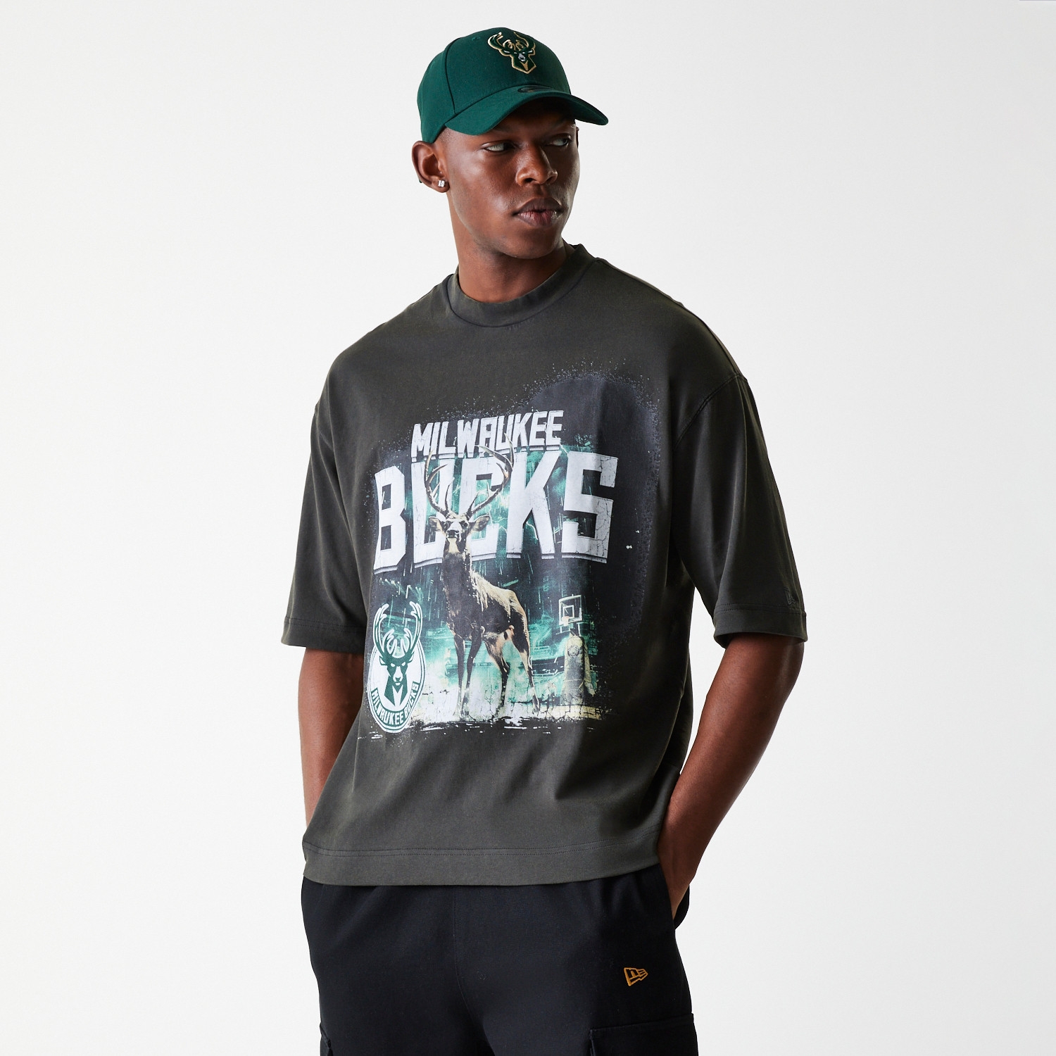 Milwaukee Bucks New Era Washed NBA T-Shirt Dark Gray