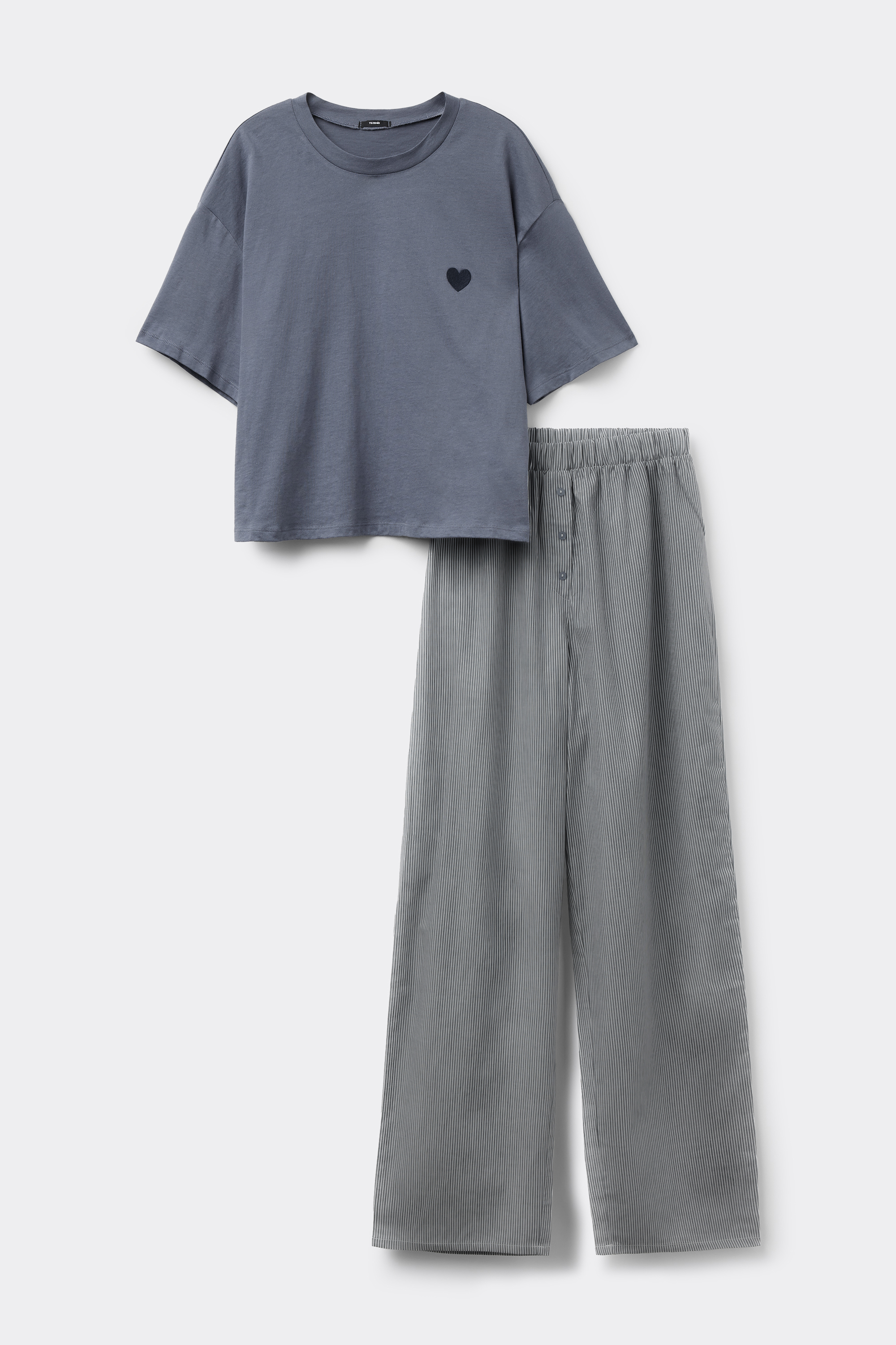 Cotton and Canvas Long Pyjamas with Short Sleeves