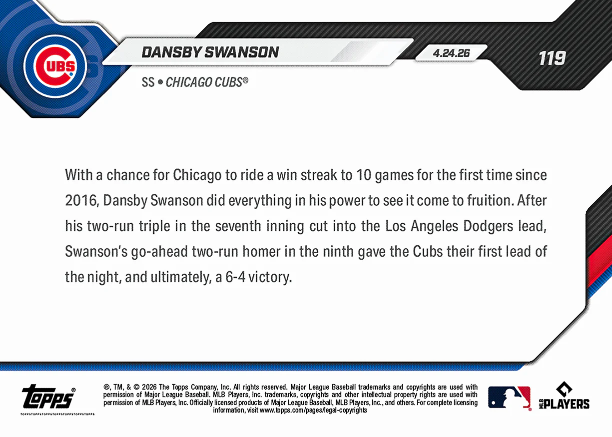 Dansby Swanson - 2026 MLB Topps NOW® - Card 119