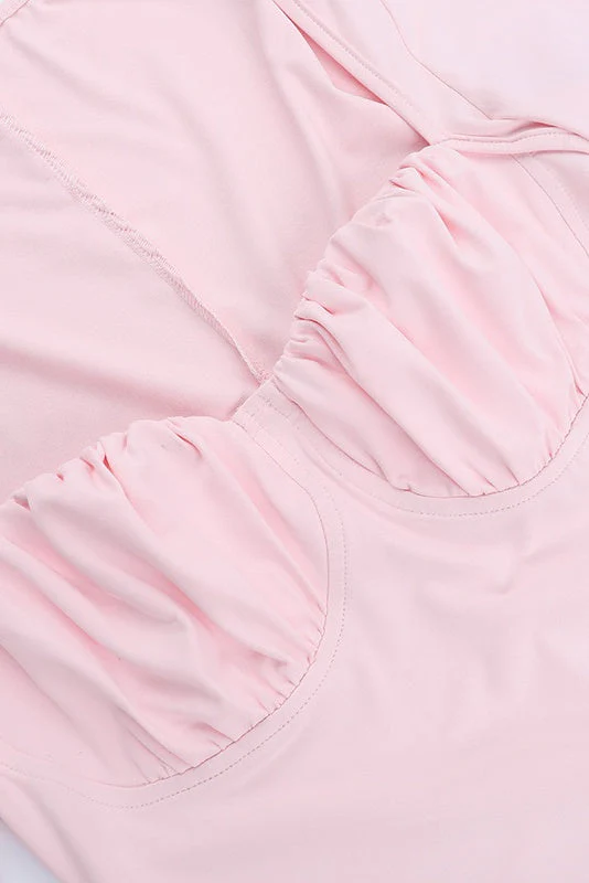 Long Sleeves Pink Short Dress