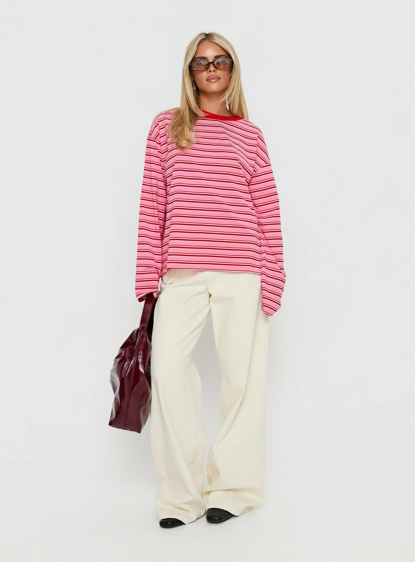 Settle Down Long Sleeve Top Pink / Red Stripe
