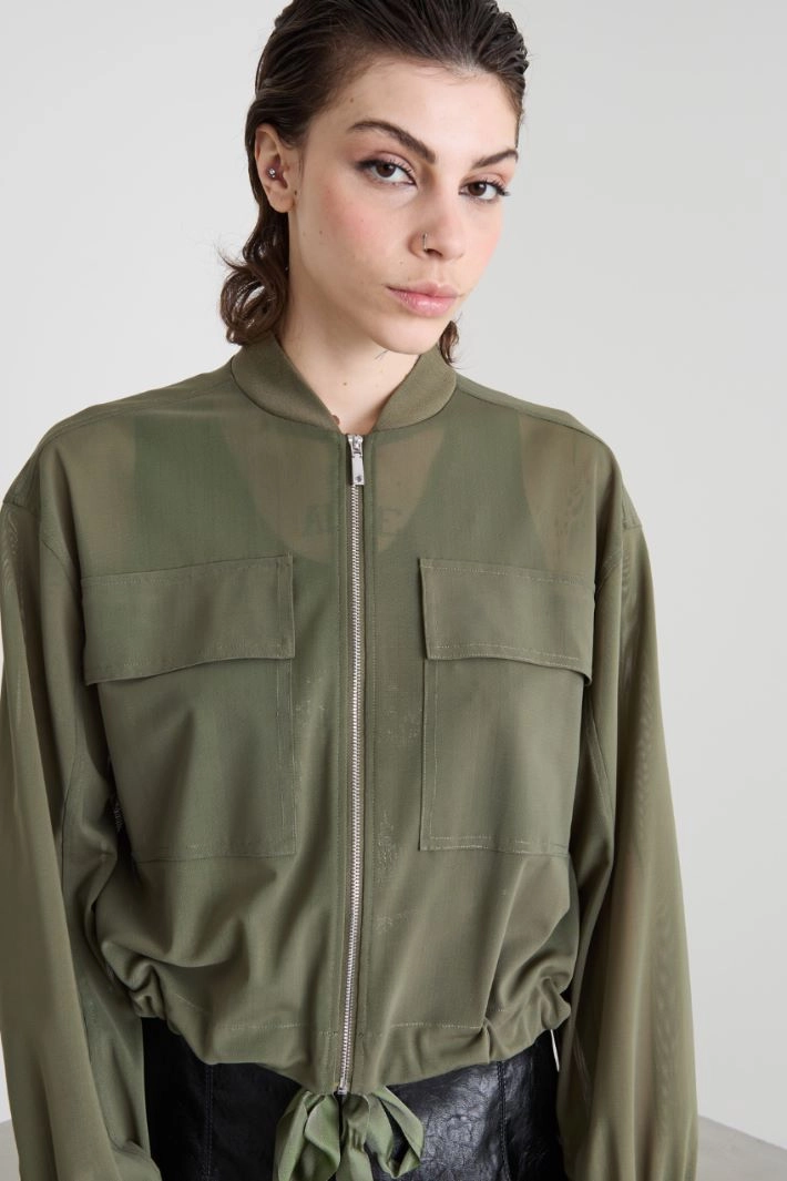 Technical tulle bomber jacket - KHAKI GREEN