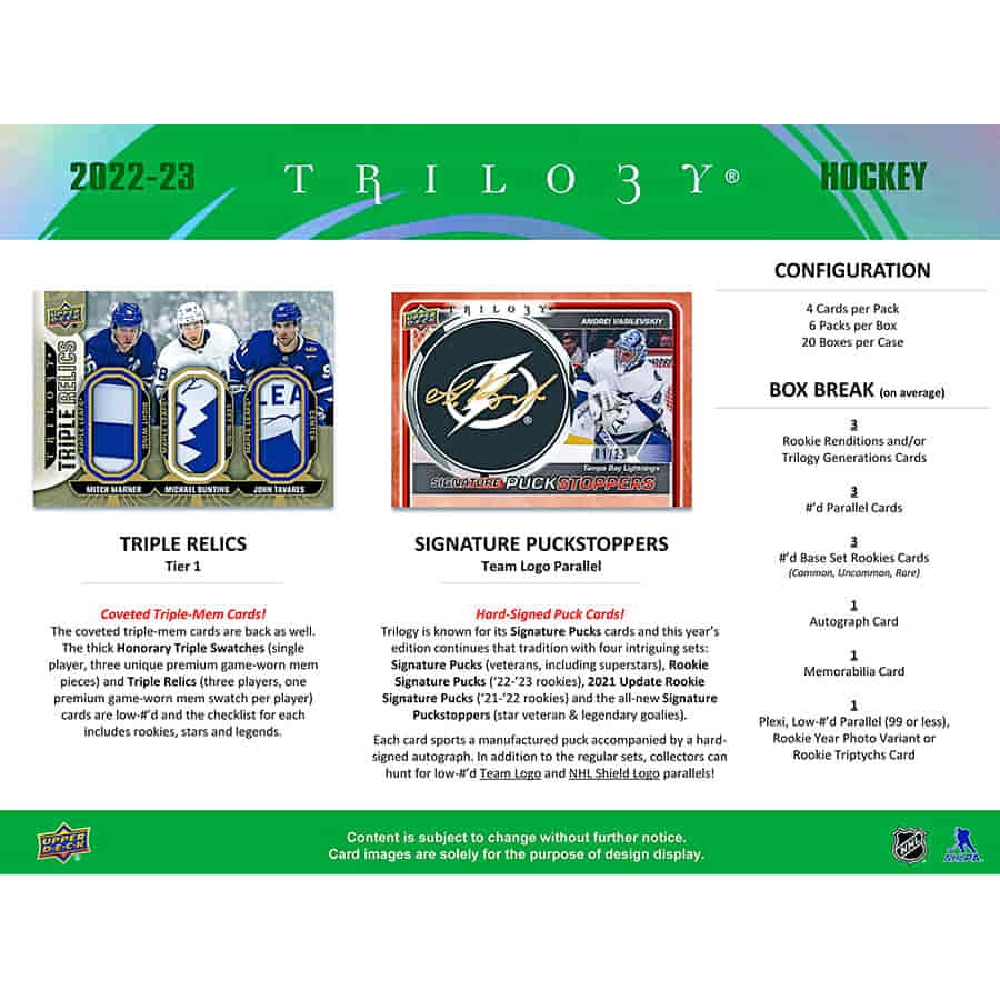 2022/23 Upper Deck Trilogy Hockey NHL Hobby Box