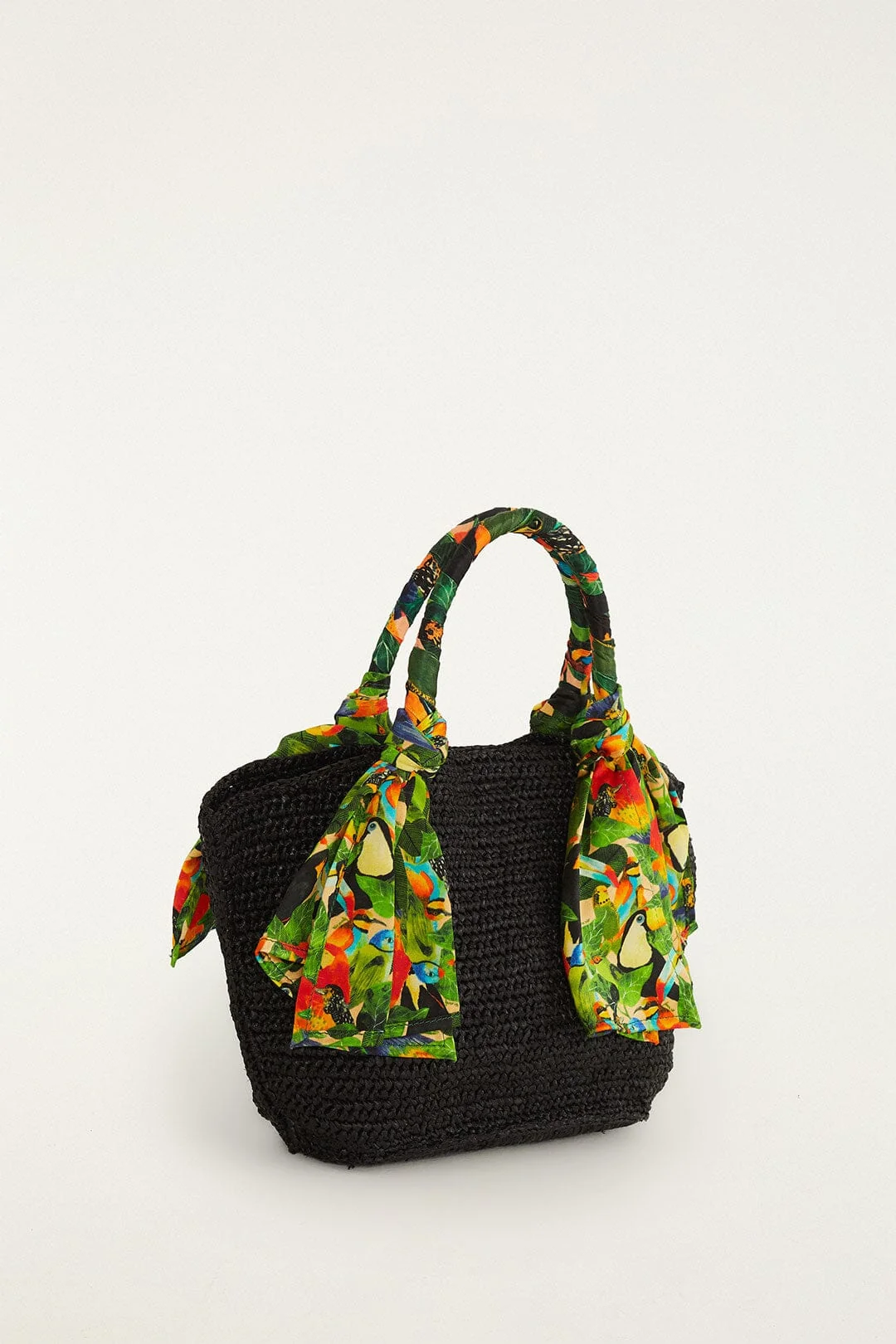 Black Scarf Raffia Mini Basket Bag