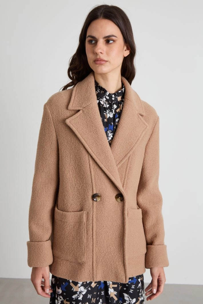 Boiled wool jersey pea coat - CAMEL