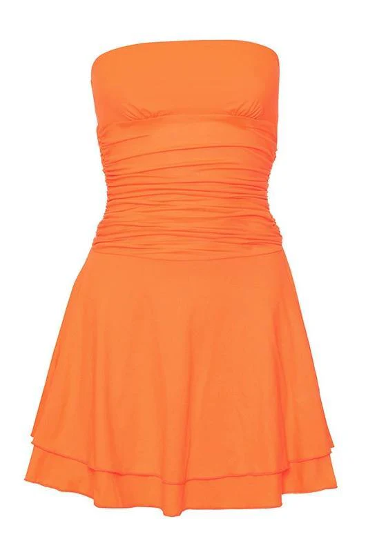 Strapless Pink Ruffle Ruched Short Dress