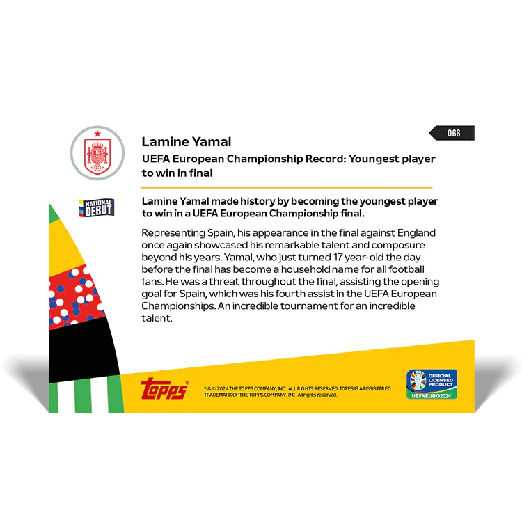 Lamine Yamal - UEFA European Championship Record: Youngest player to win the final - EURO 2024 TOPPS NOW® Card 66