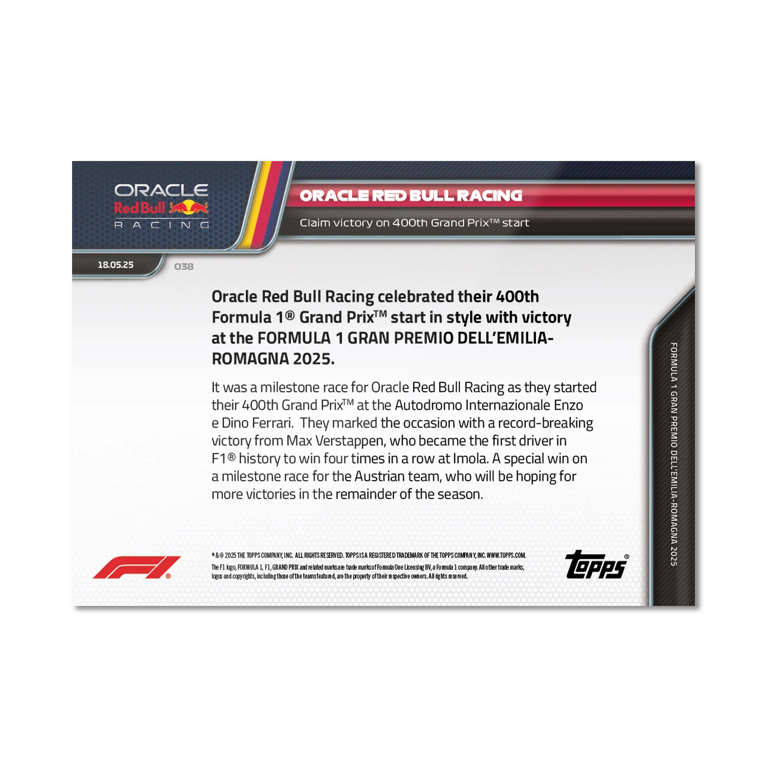 Oracle Red Bull Racing - 2025 Formula 1® Topps NOW® - Card 38