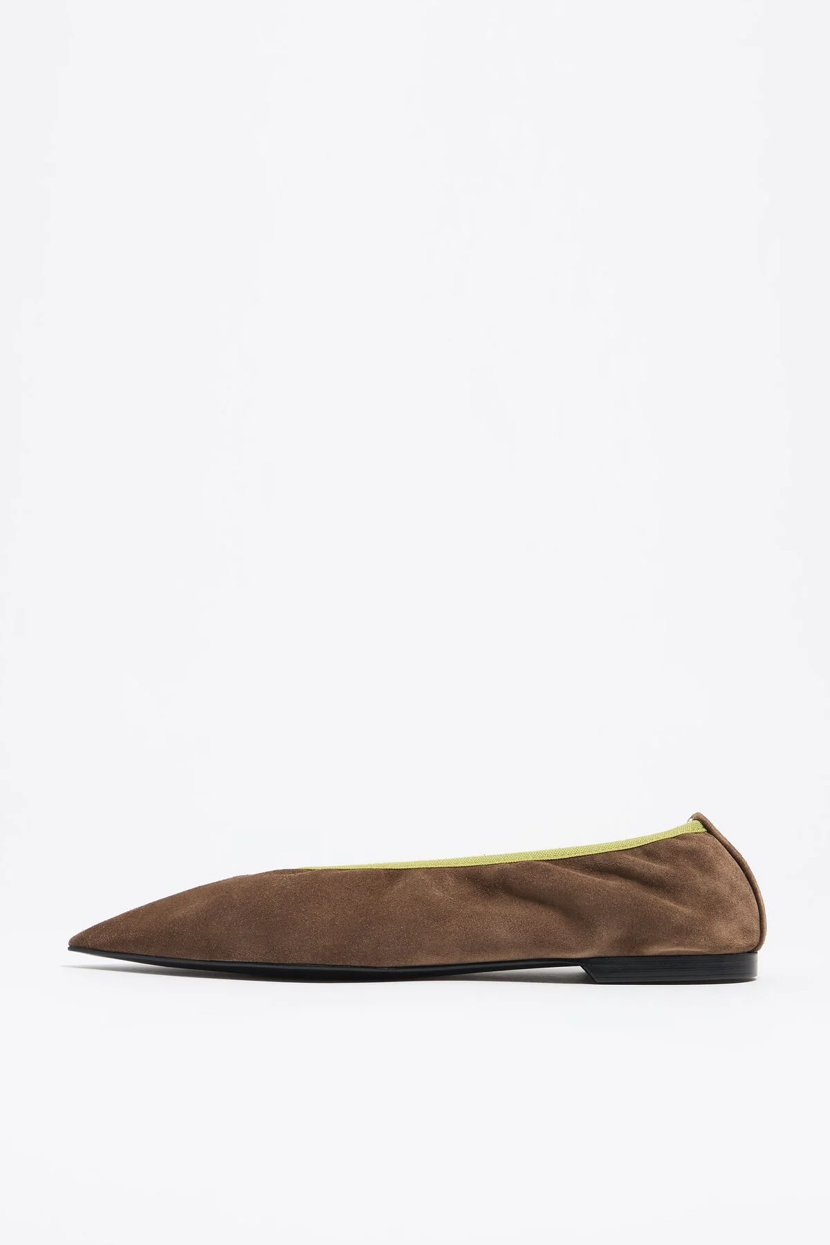Brown suede pointed toe ballerina