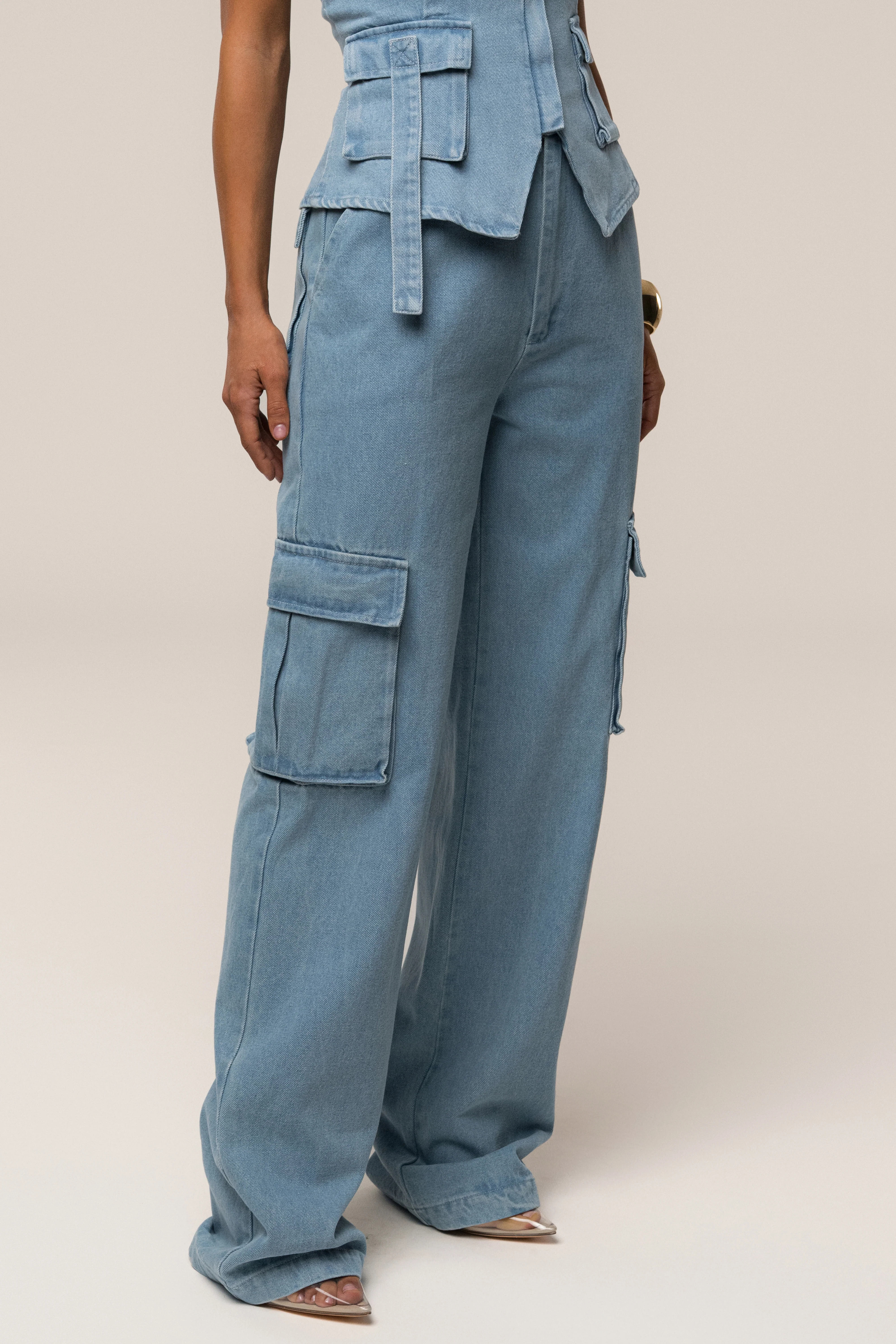 Medium Wash Denim Utility Cargo Pants