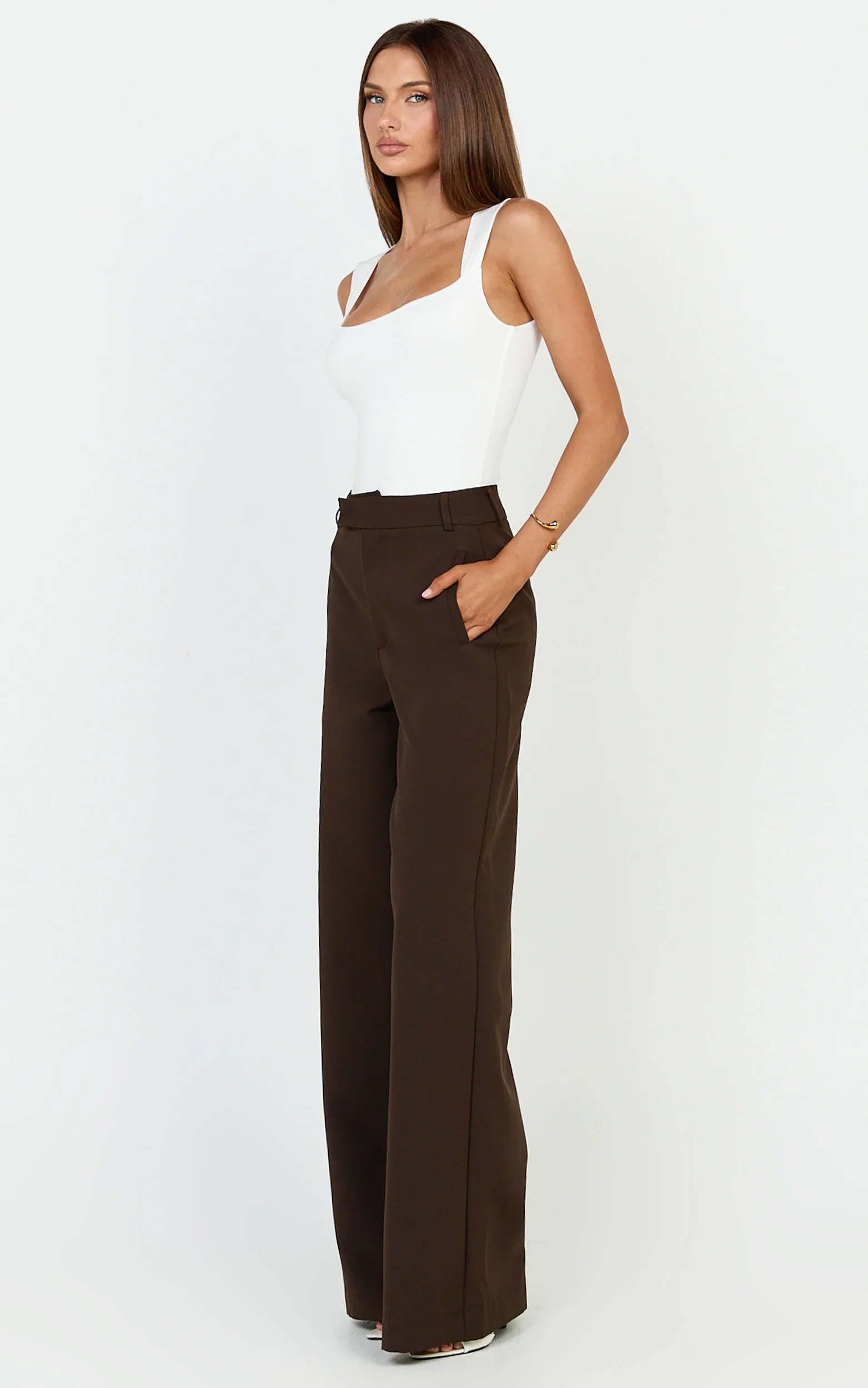 Nerine Bodysuit - Wide Strap Scoop Neck in White