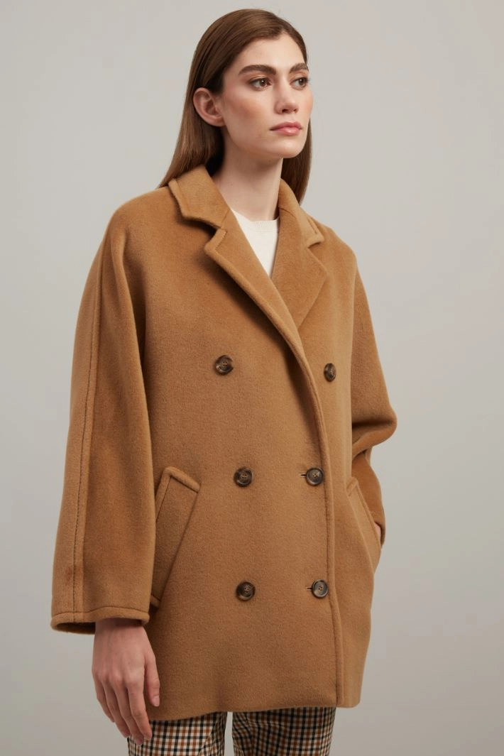 Double-breasted wool coat - CAMEL