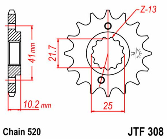JT. Standard Steel Output Sprocket 308 - 520Ref: Jtc01387A / 1077341002