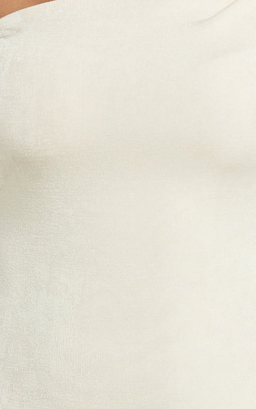 Isabel Midi Dress - Twist Off Shoulder Bodycon Dress in Cream