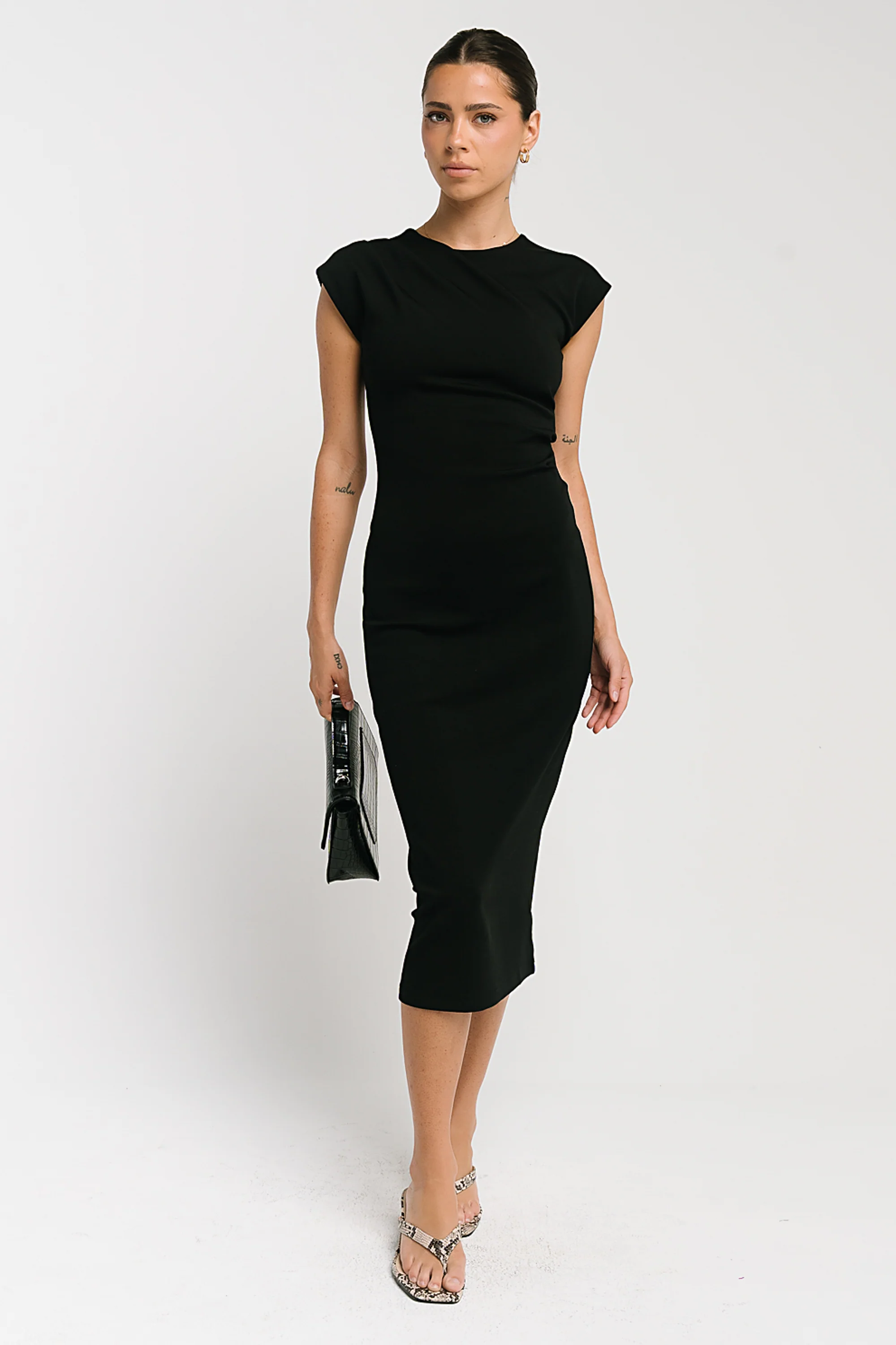 Ivy Fitted Midi Dress in Black