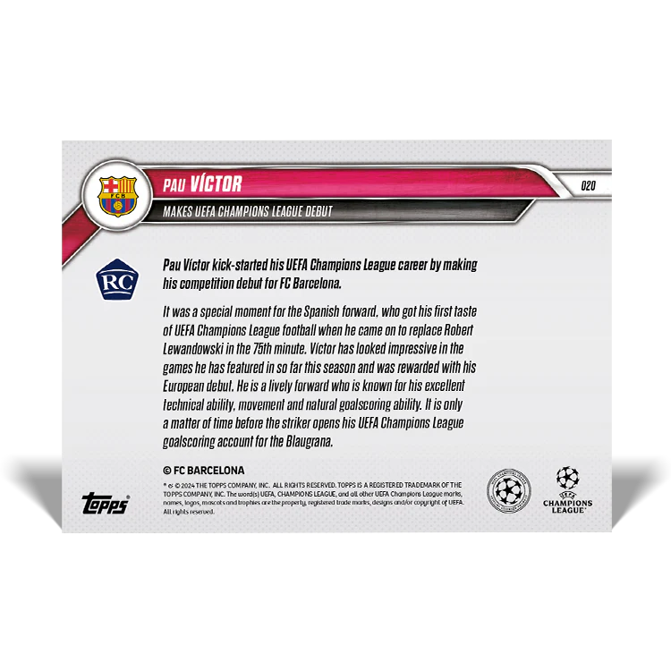 Pau Víctor - Makes UEFA Champions League debut - 24/25 UCC Topps NOW® Card 20
