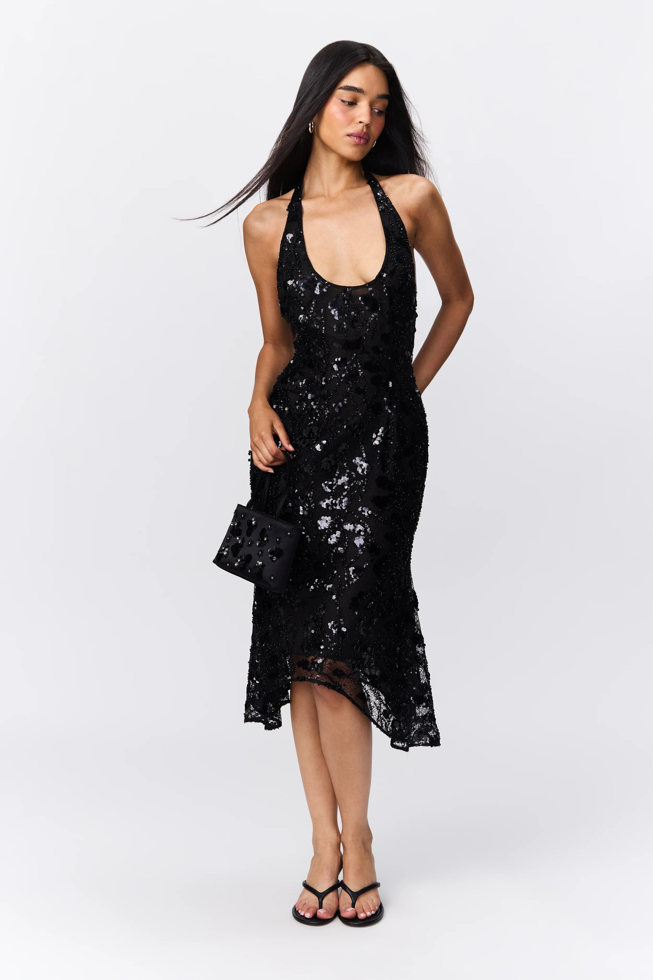 Giselle Sequin Lace Dress-  Black