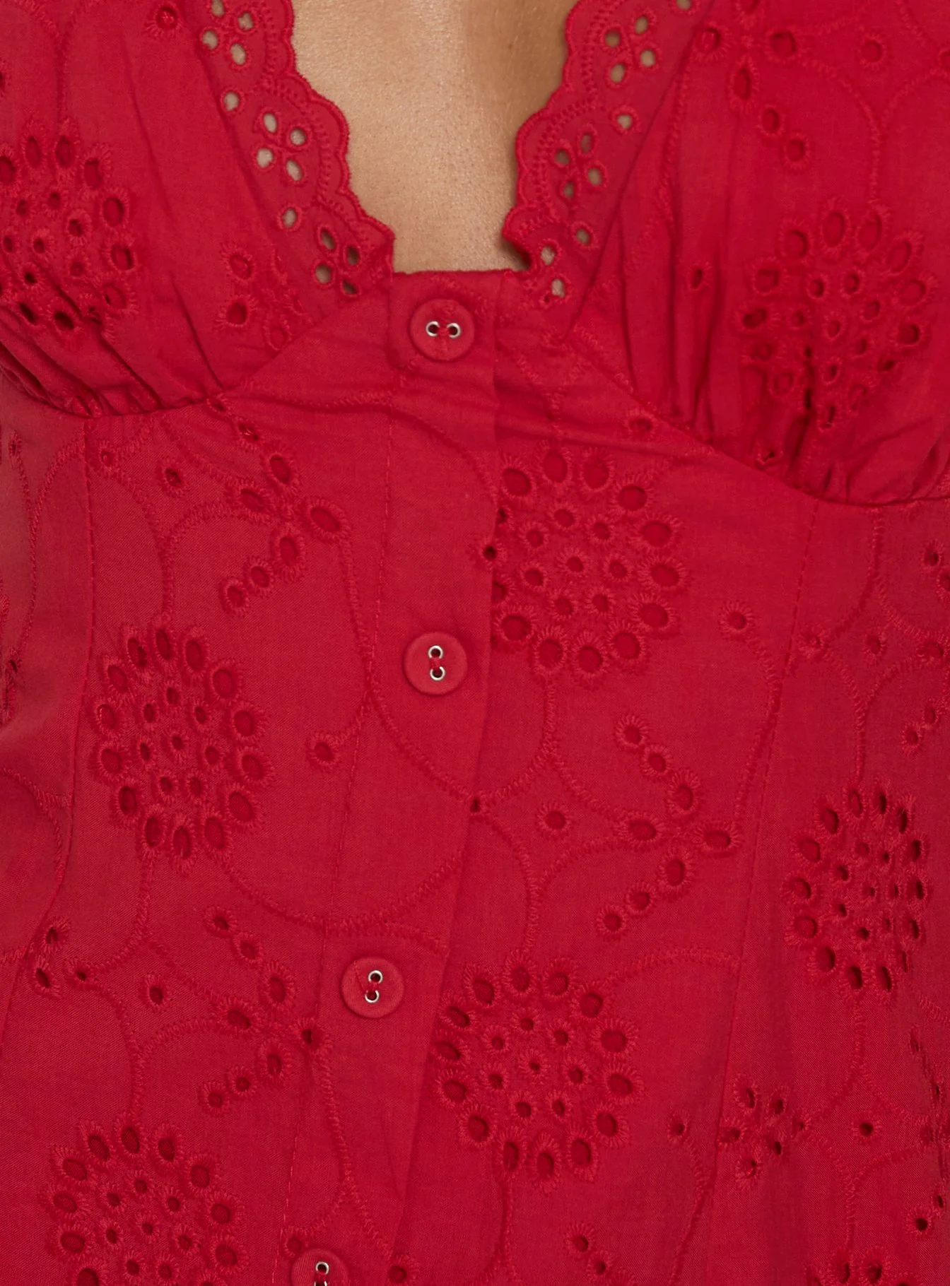Gabbey Anglaise V Neck Mini Dress Tomato Red