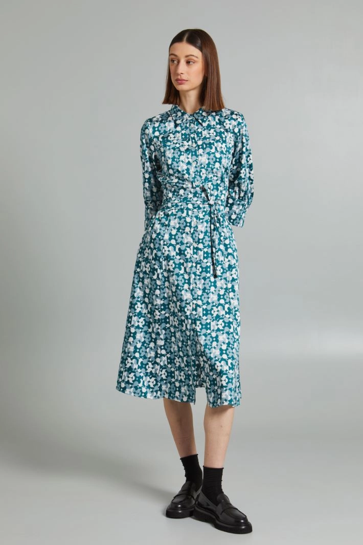 Twill chemisier dress - PETROL BLUE WHITE