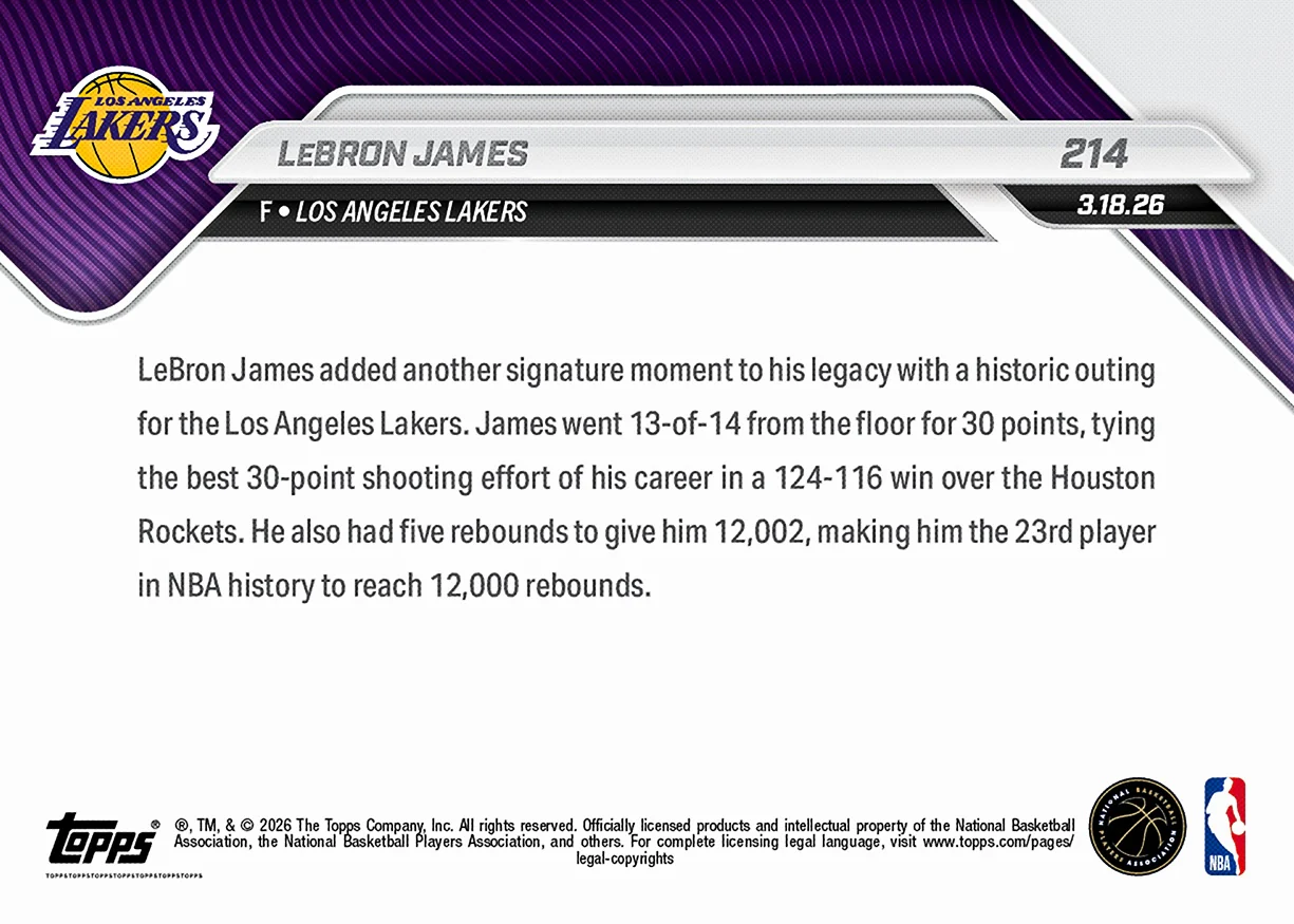 LeBron James - 2025-26 NBA Topps NOW® - Card 214