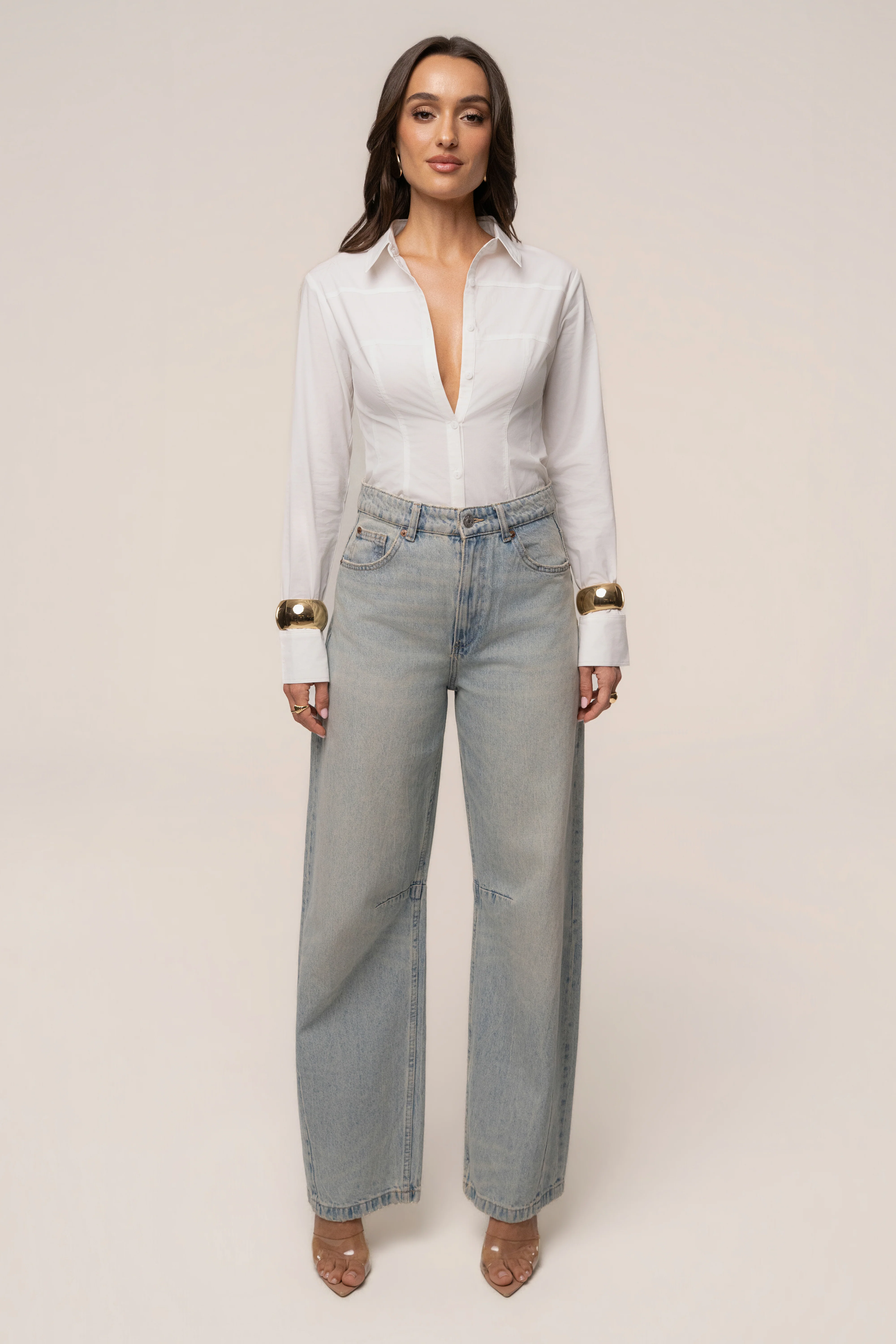 Ivory Sculpted Button Up Blouse