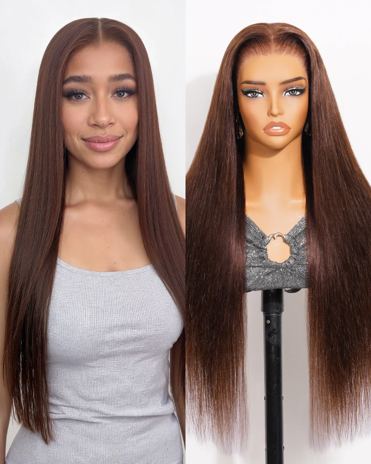 Ophirawig13x6 HD Lace Chocolate Brown Glueless Wig Silky Straight With Drawstring 100% Human Hair Wig