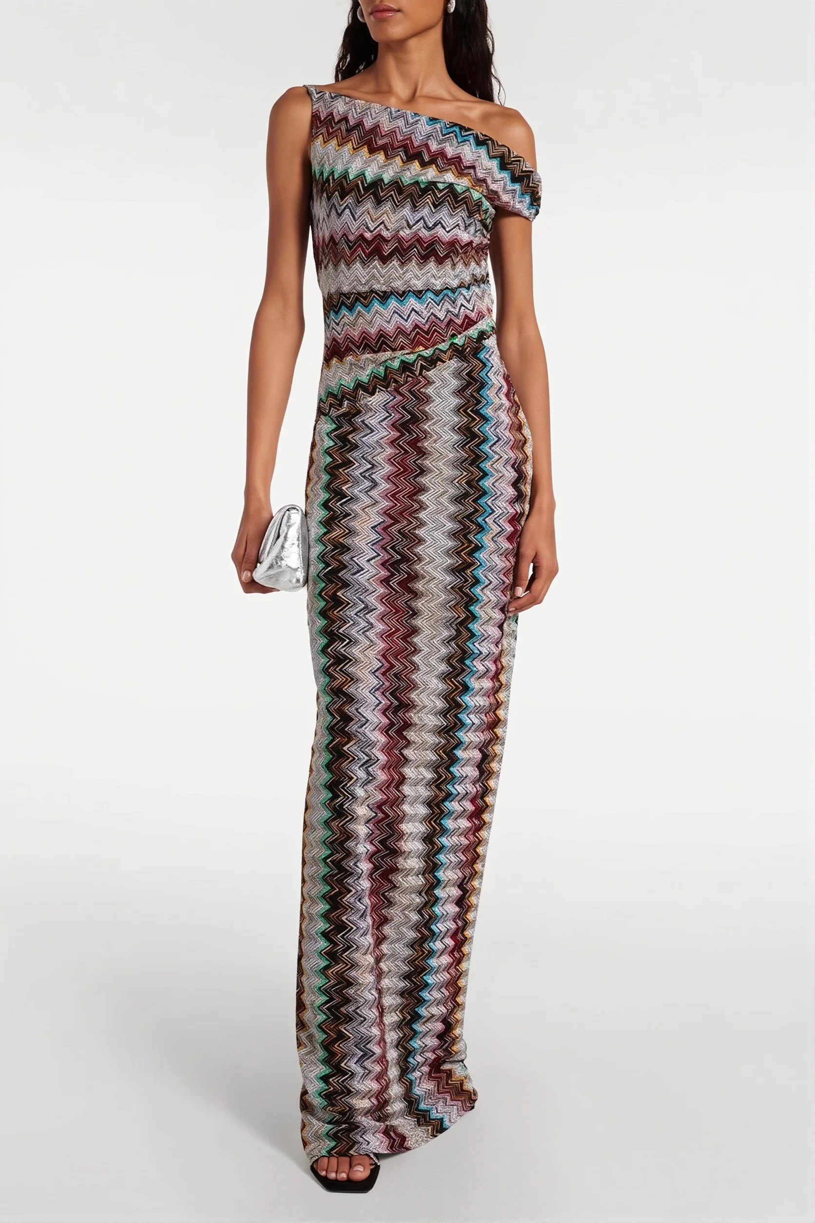 Knit Printed Off Shoulder Bodycon Maxi Dress
