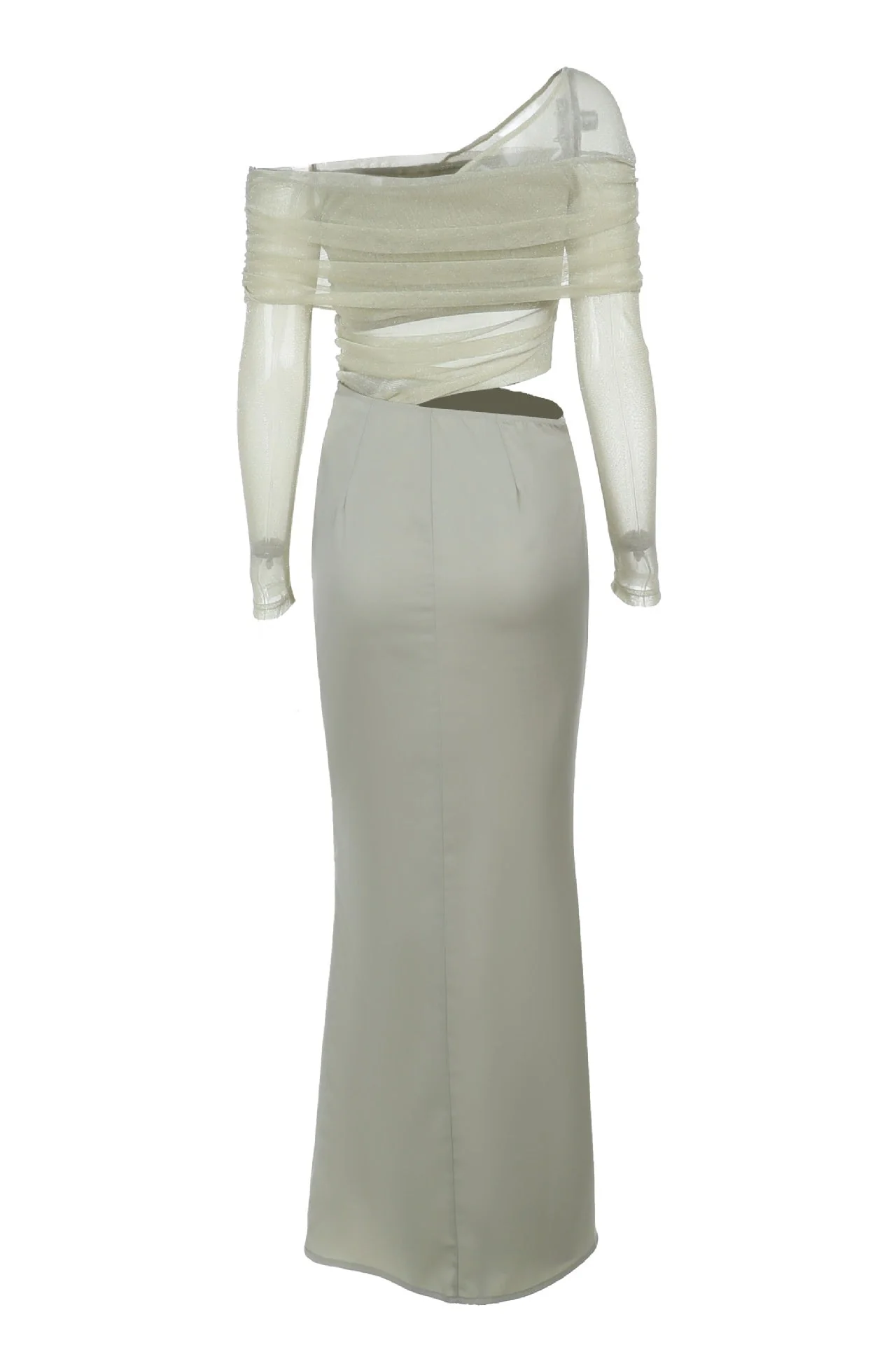 Sage Green Long Sleeves Ruched Long Dress