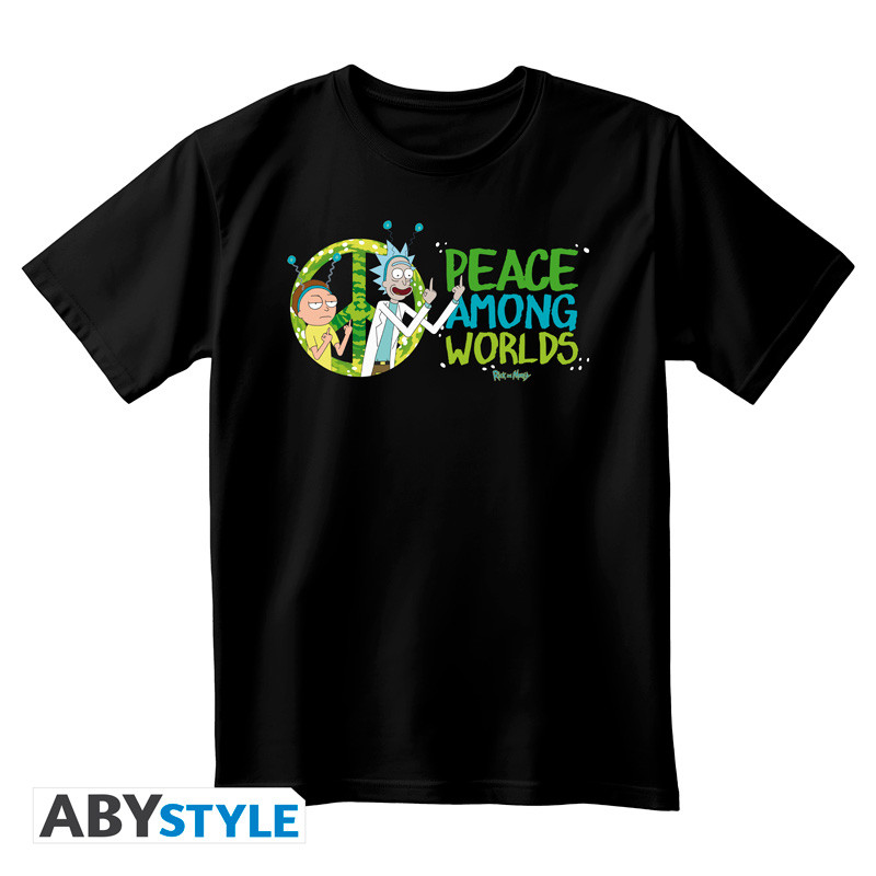 RICK AND MORTY Unisex black Tshirt Peace Among Worlds