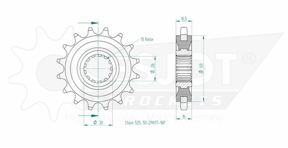 Esjot 16 tooth gearbox output pinionRef: Esjo00048A / 12122377