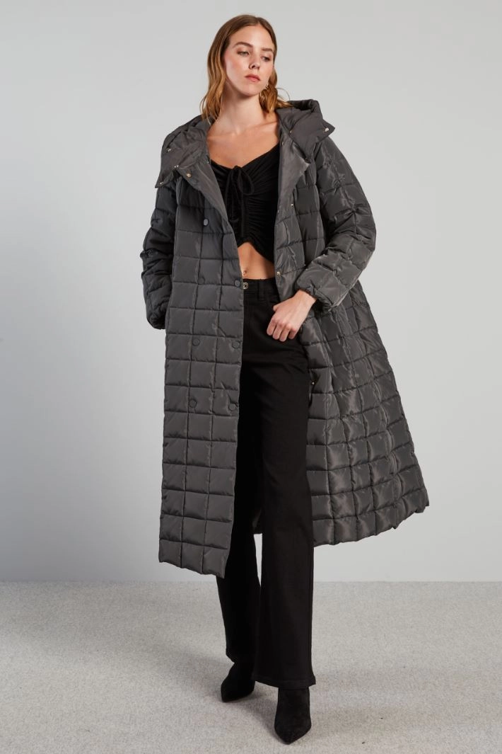 Flared canvas puffer coat - MEDIUM GREY