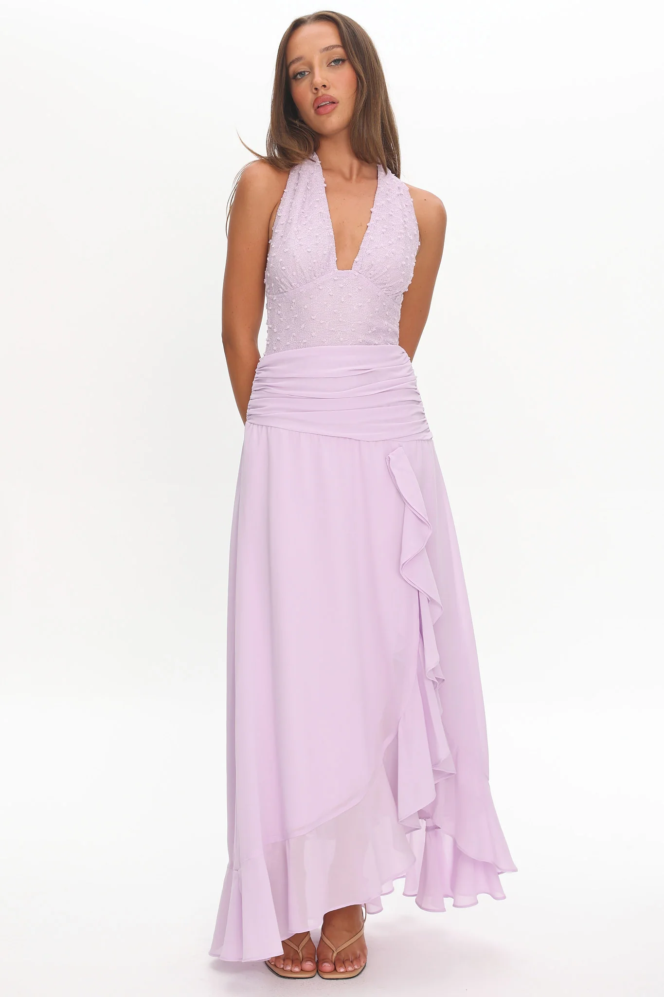 Luella Textured Halter Split Maxi Dress Lilac