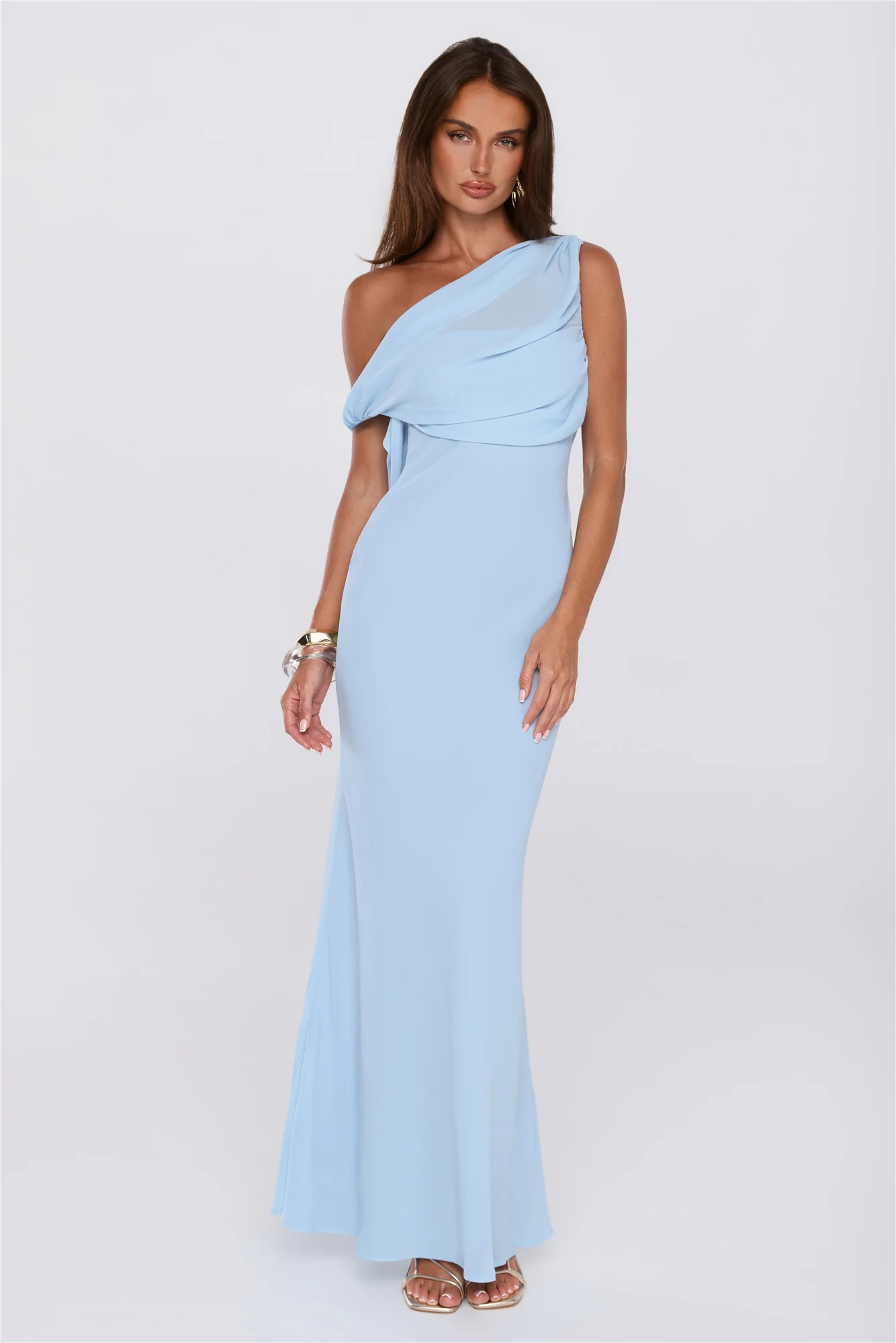 Untamed Luxe Off Shoulder Maxi Dress Blue