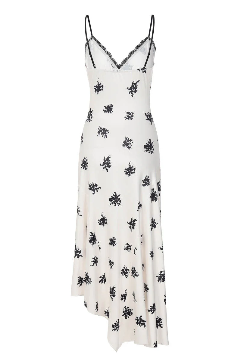Straps White Black Print French Dress