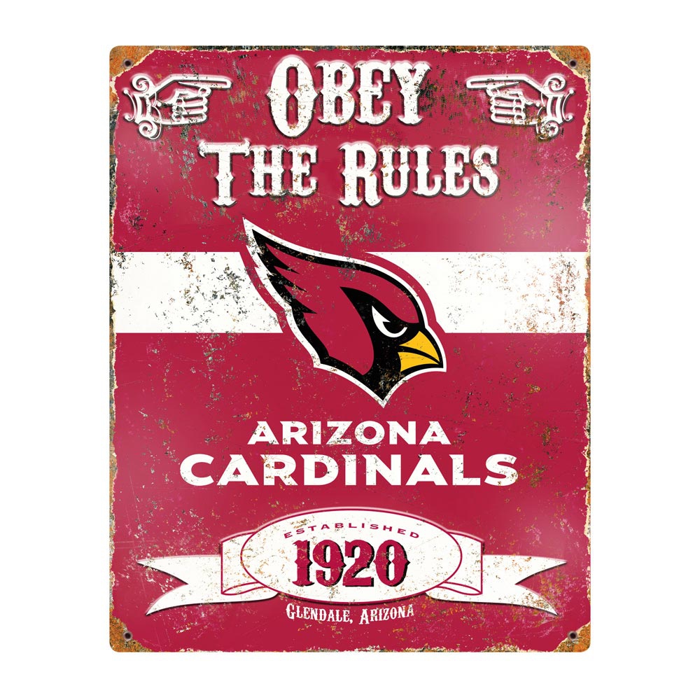 Arizona Cardinals Obey The Rules Embossed NFL Metal Sign