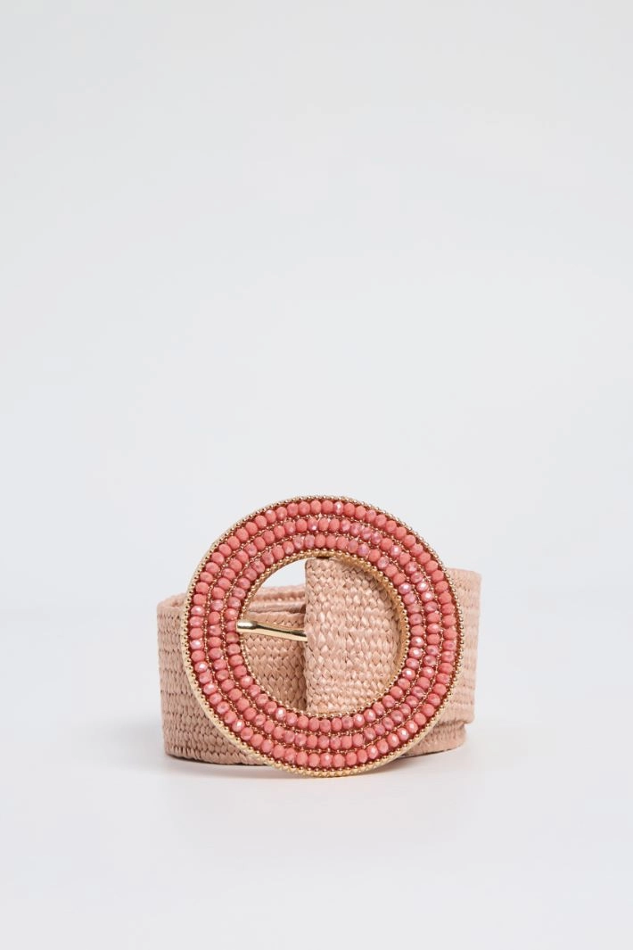 Elastic raffia effect belt - PINK