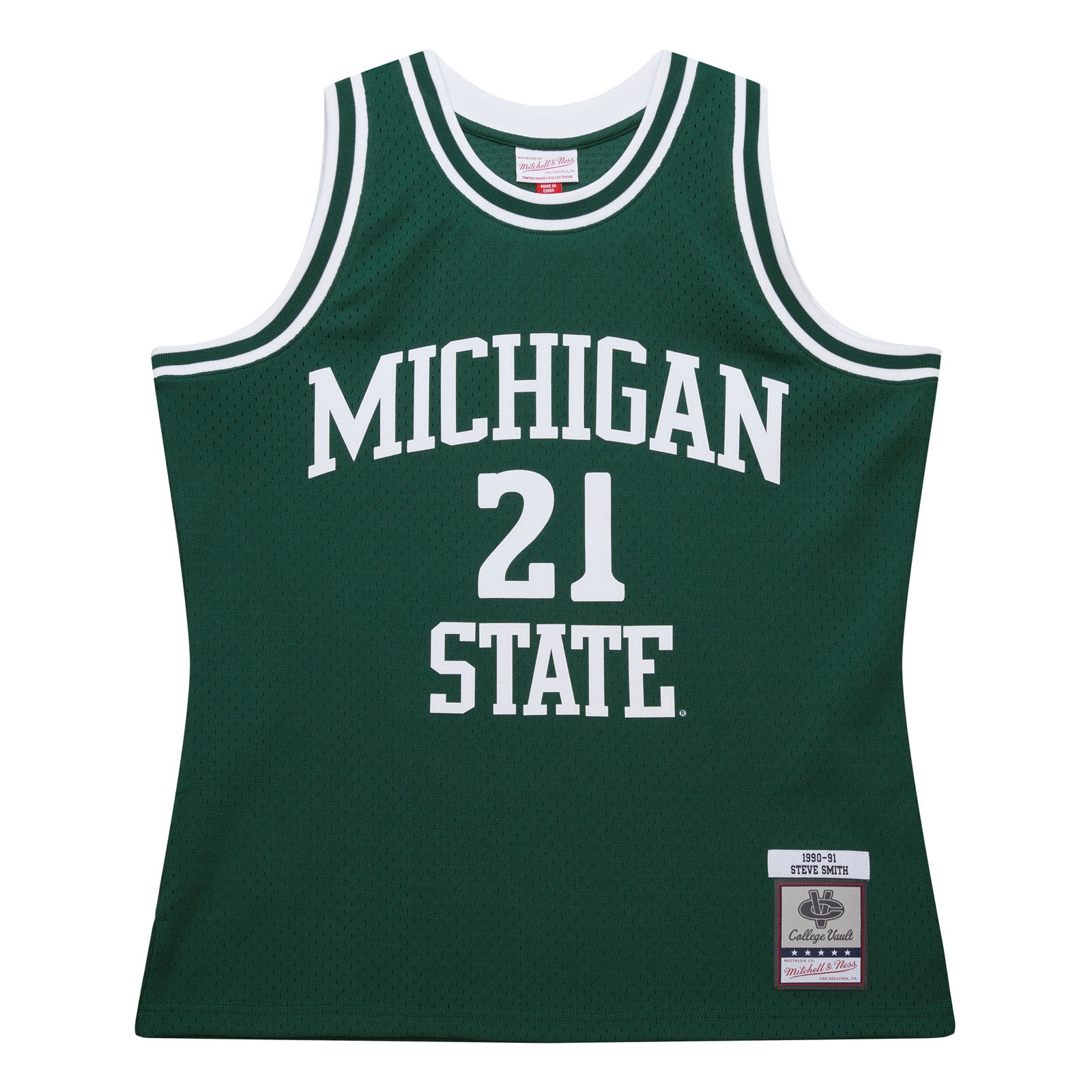 Steve Smith #21 Michigan State Spartans 1990-91 Mitchell & Ness Swingman NCAA Jersey Green