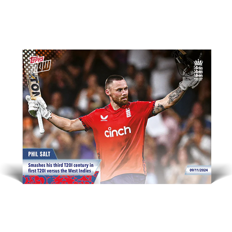 Phil Salt - Smashes his third T20I century in first T20I versus the West Indies  - 23/24 ECB Topps NOW® Card 39