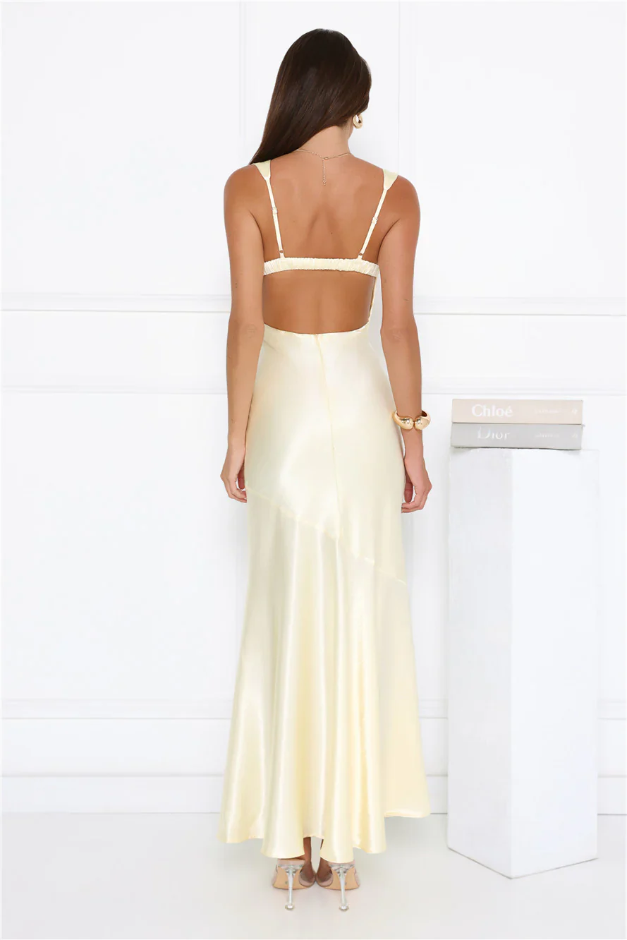 Kiss Crush Satin Maxi Dress Yellow