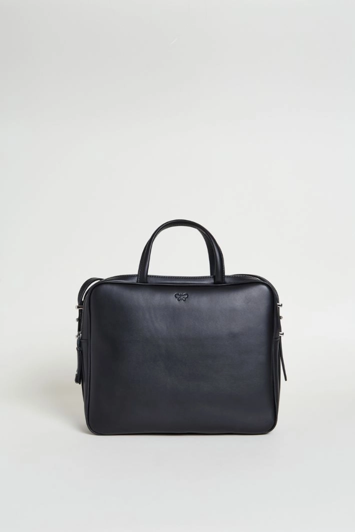Medium leather bowling bag - BLACK