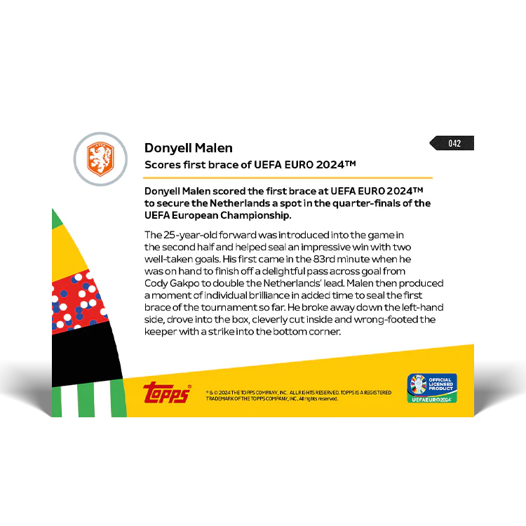 Donyell Malen - Scores first brace of UEFA EURO 2024™ - EURO 2024 TOPPS NOW® Card 42