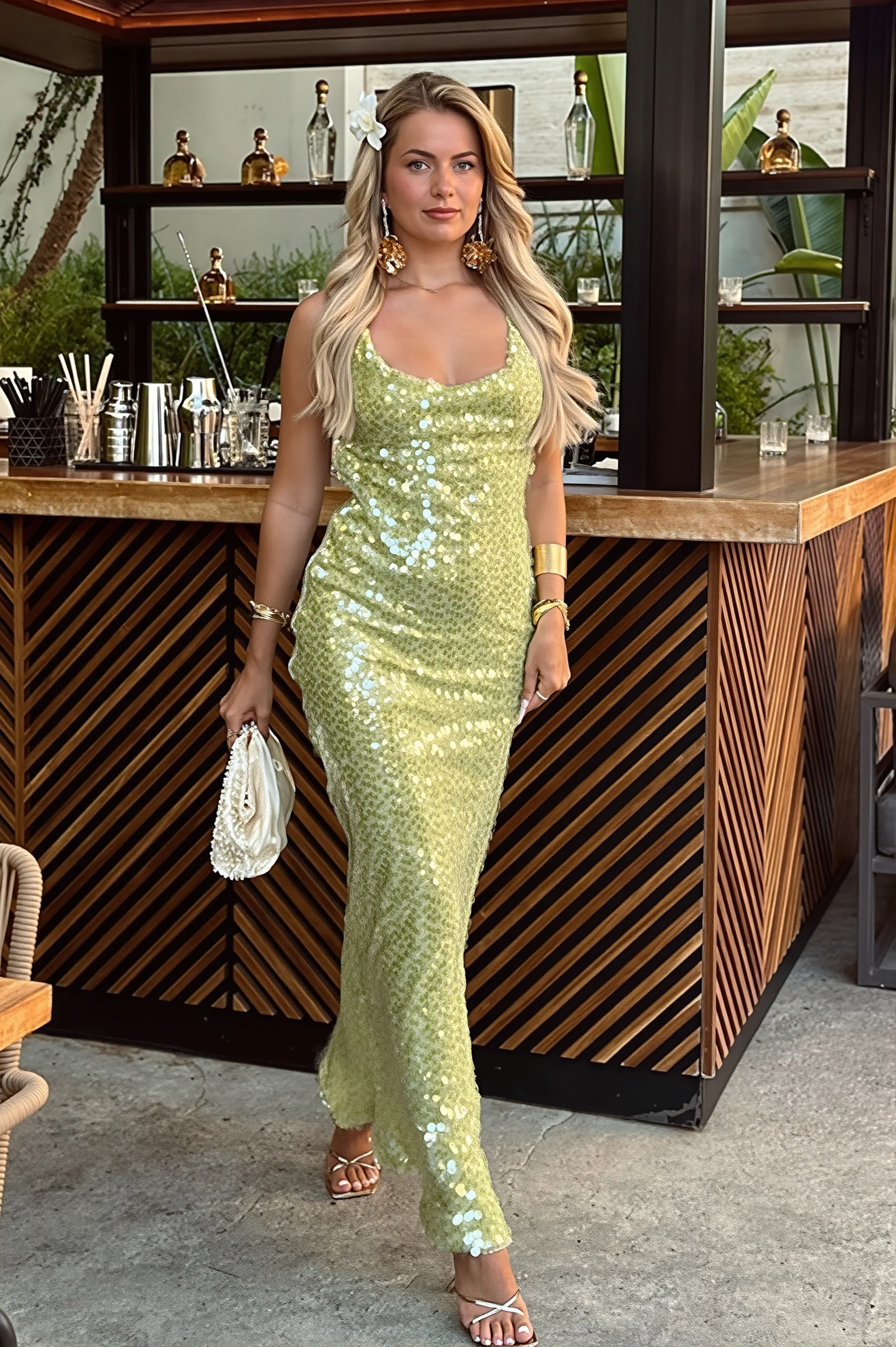 Sequin Backless Bodycon Cami Maxi Dress