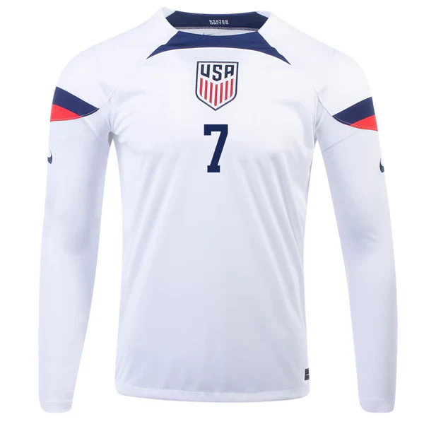 United States Gio Reyna Home Long Sleeve Jersey 22/23 (White/Loyal Blue)